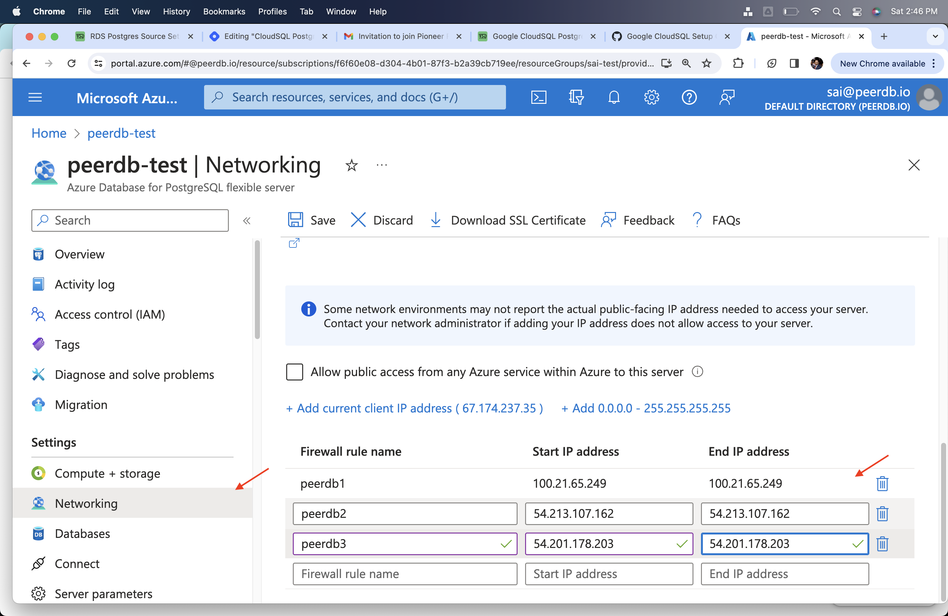 Azure Flexible Server for Postgres에서 ��방화벽에 ClickPipes IP 추가